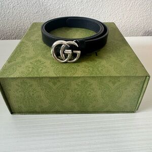 Gucci Black Leather Belt with Silver GG Emblem